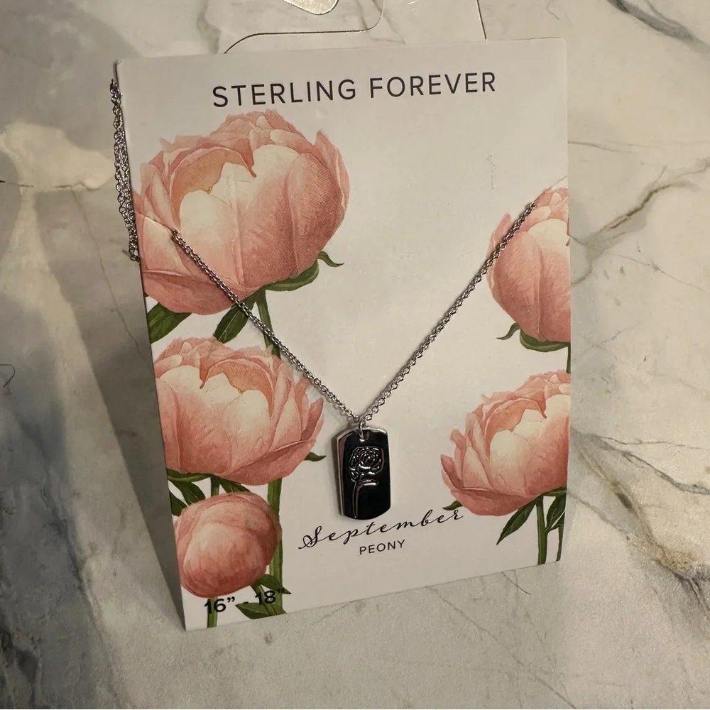Sterling Forever 925 Sterling Silver Peony Floral Tag Pendant Necklace 16–18”